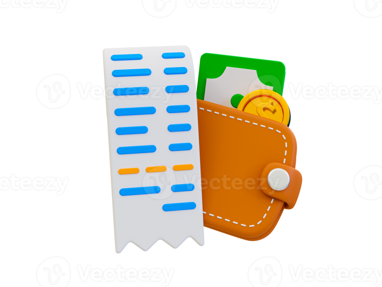 3d minimal checkout process. online payment. online transaction. Bill with a wallet. 3d render illustration png