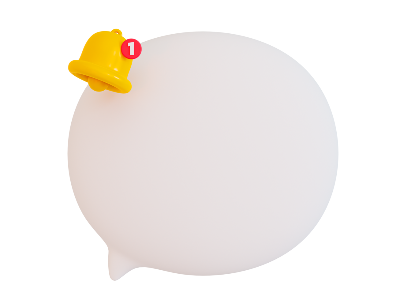 3d minimal blank message bubble. empty notification box with a bell icon. reminder speech bubble template with a copy space. 3d illustration. png