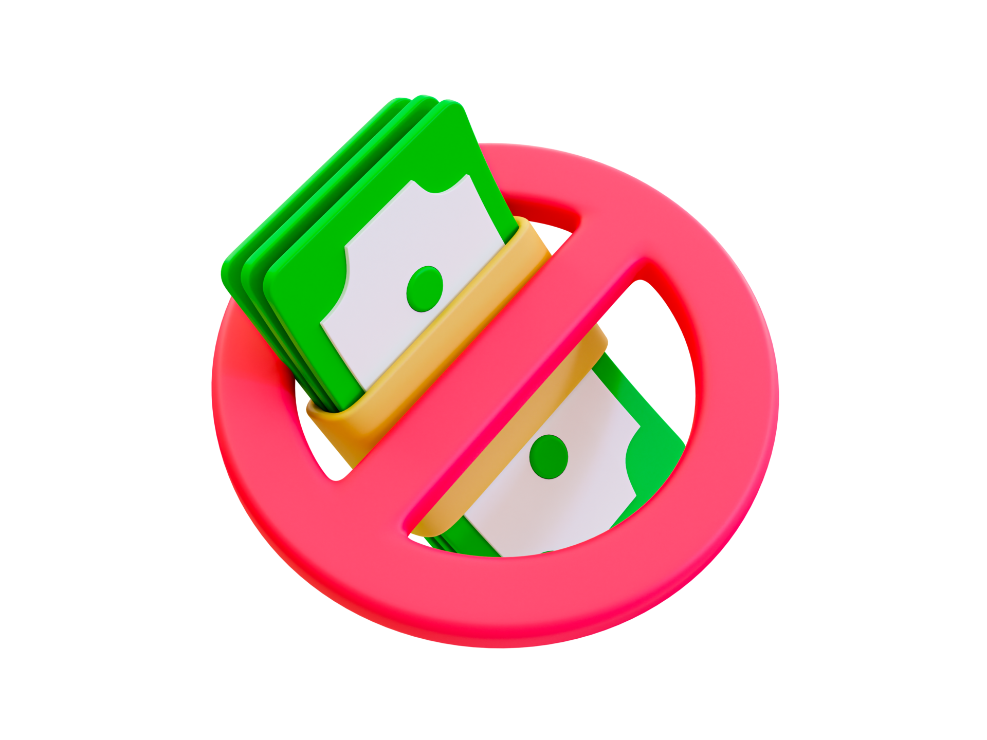 3d minimal a pile of banknotes with a stop icon no cash accepted icon