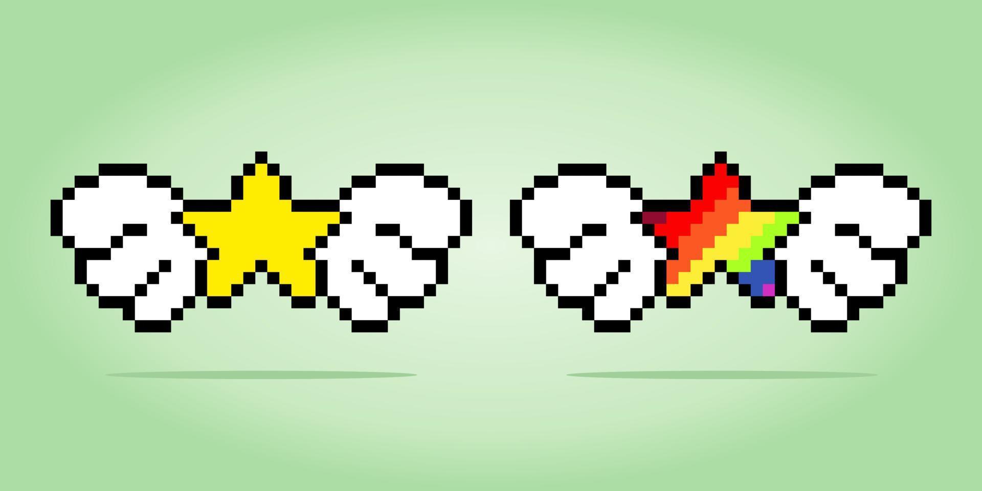 8 bit pixel of adorable yellow and rainbow star with wings, for game assets and cross stitch patterns in vector illustrations.