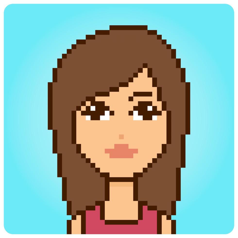 8 bit pixel human portrait. Cartoon woman for game assets in vector illustration.