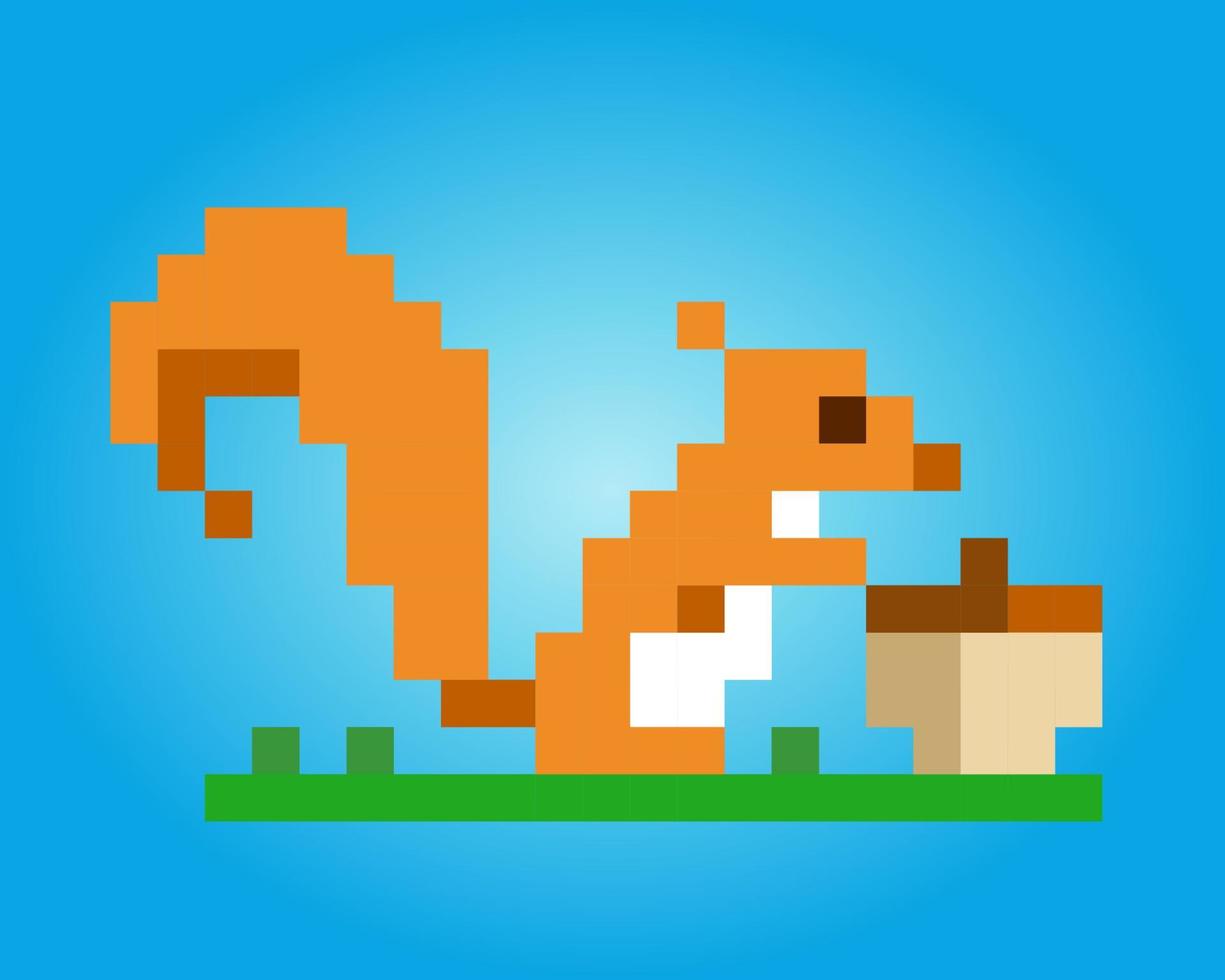 8 bit pixel of squirrel. Animal pixel for game assets and Cross Stitch patterns in vector illustrations.