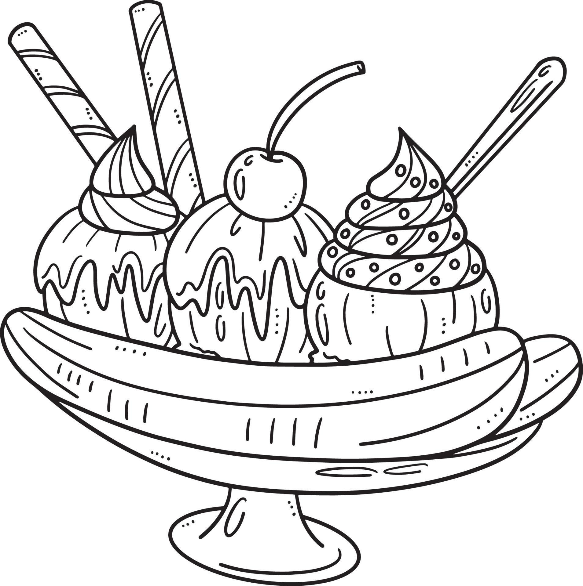 Banana Split Isolated Coloring - Banana Split Isolated Coloring Page For Kids Free Vector 