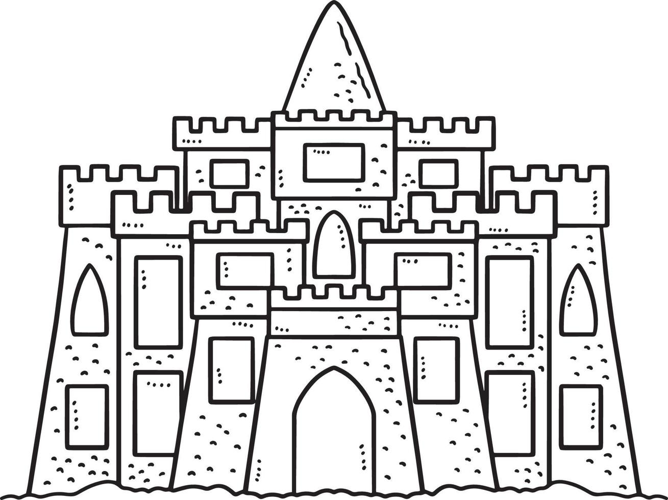 Sand Castle Isolated Coloring Page vector