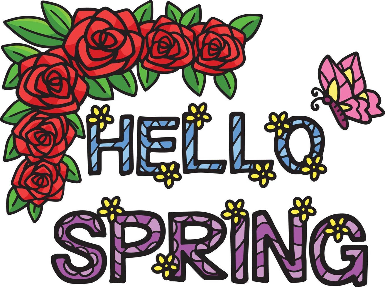 Hello Spring Cartoon Colored Clipart Illustration vector