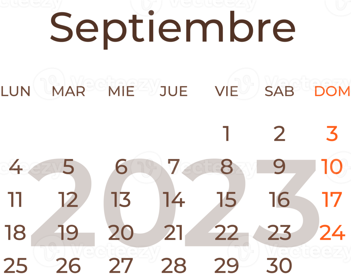Free calendrier mois septembre dans Espagnol 2023. 19633979 PNG with