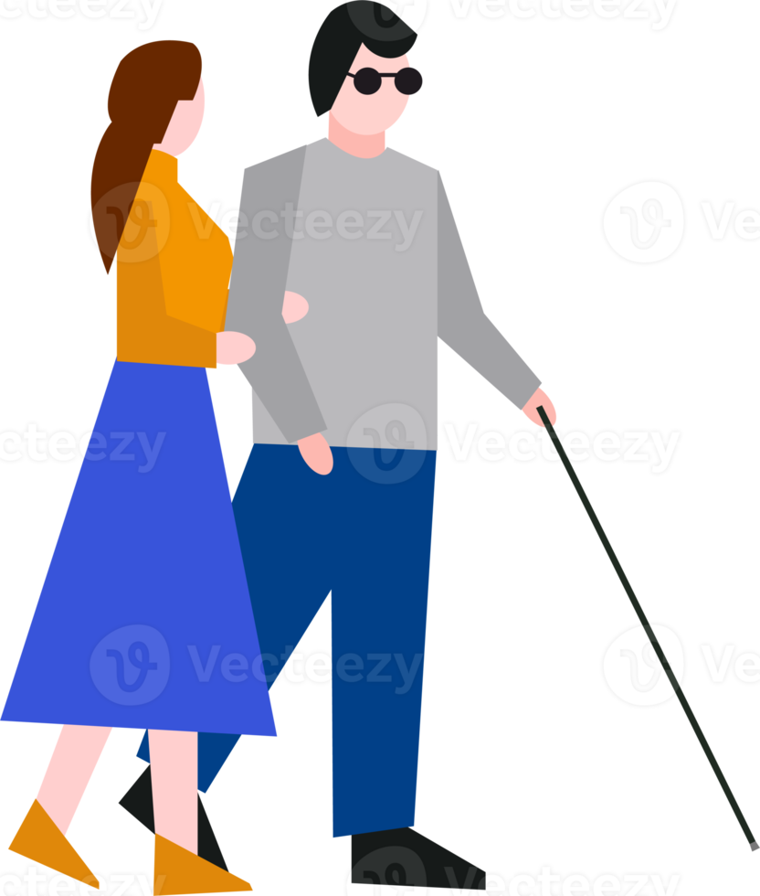 A woman leads a blind man. png