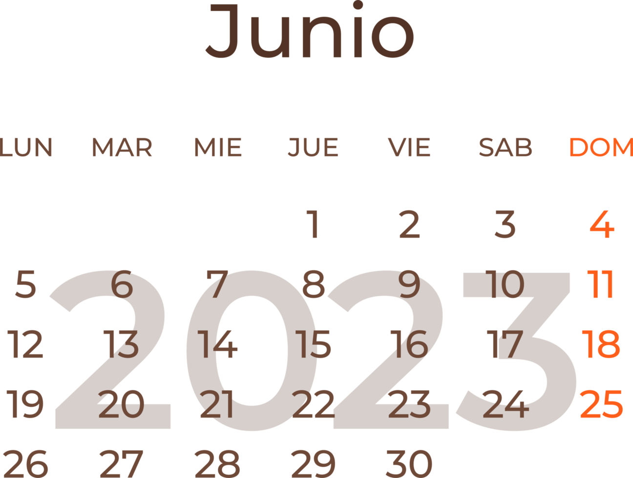 calendrier mois juin dans Espagnol 2023. png