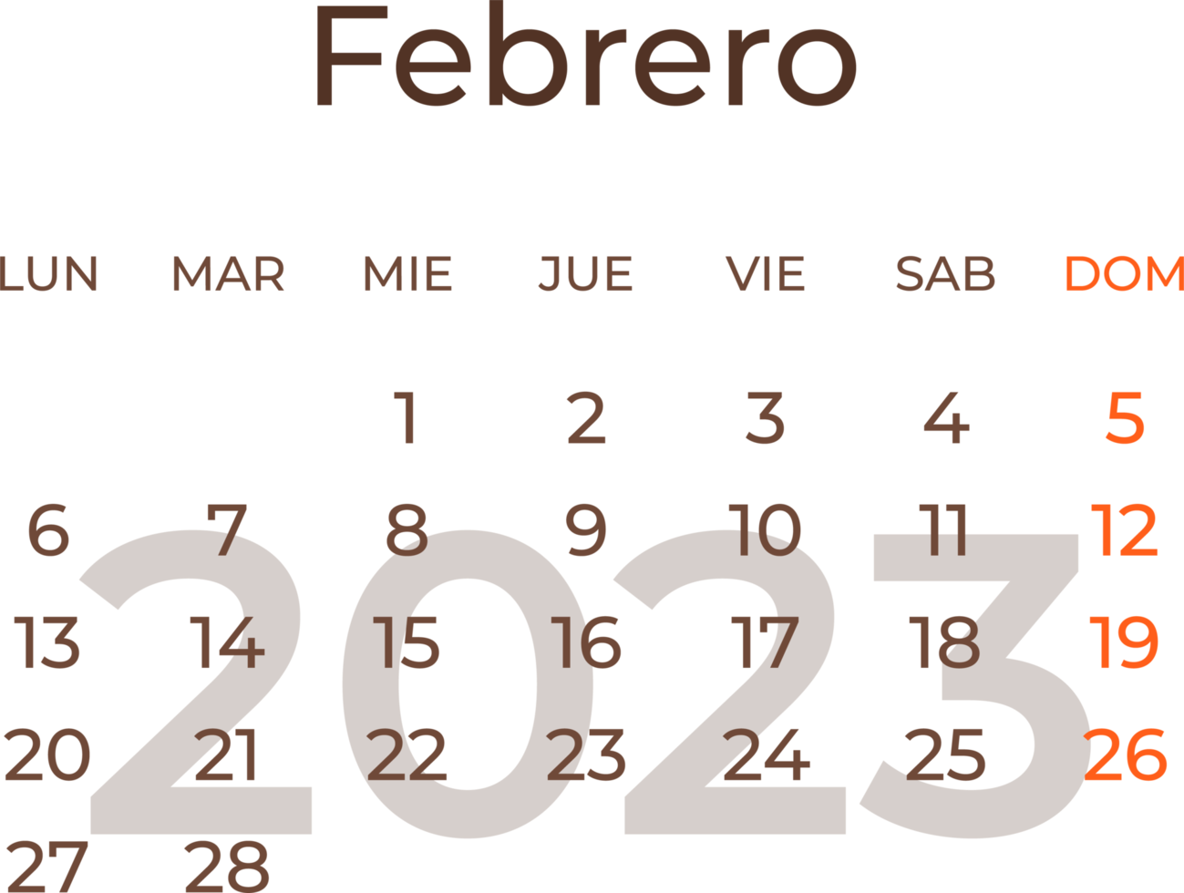 kalender månad februari i spanska 2023. png