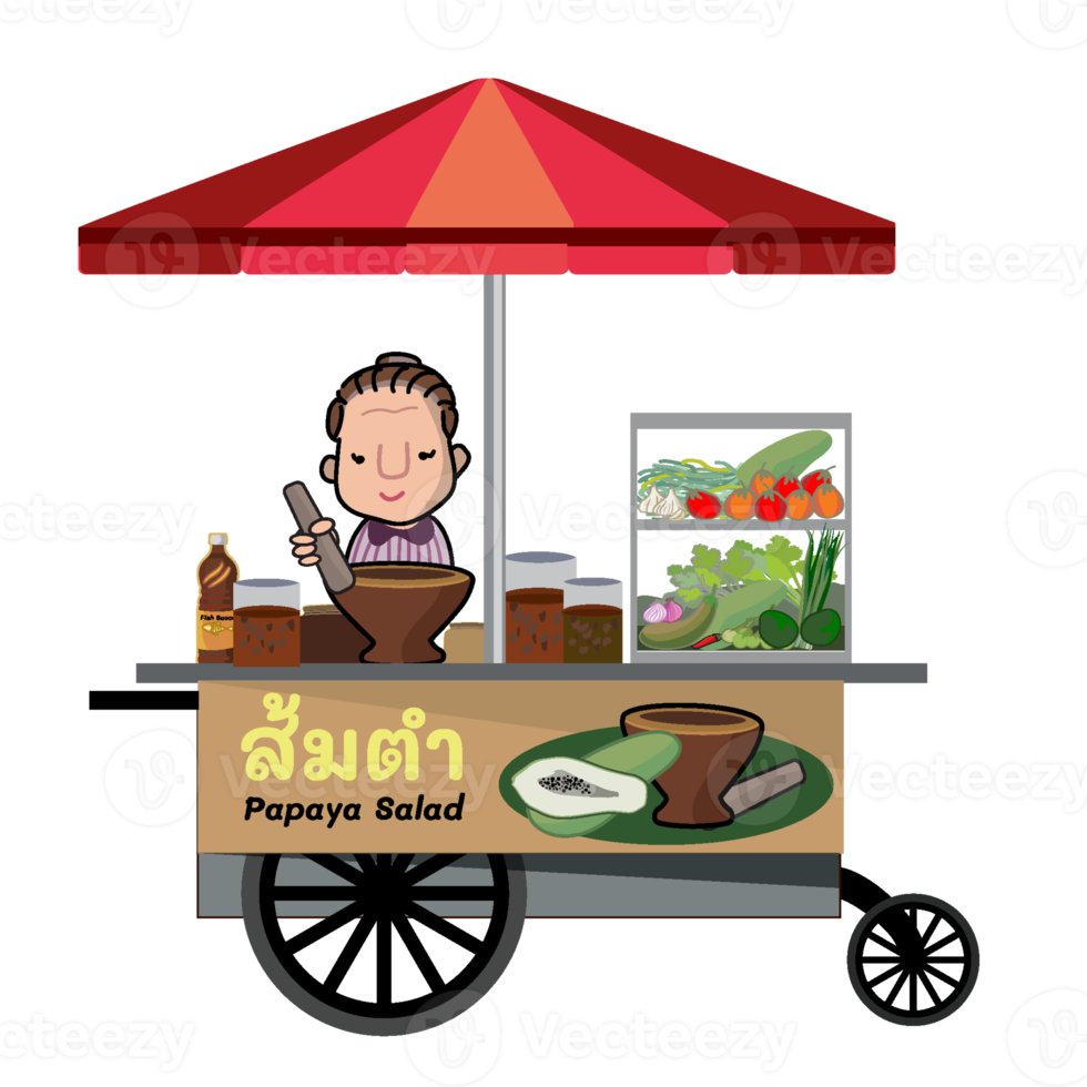 Thai food vendor, street food in Thailand som tum, papaya salad Thai style png