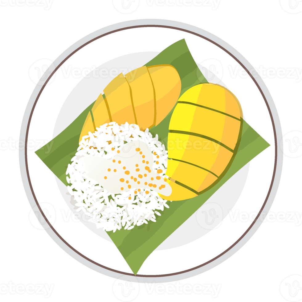 Mango sticky rice is a traditional Thai dessert made with glutinous rice, fresh mango and coconut milk png