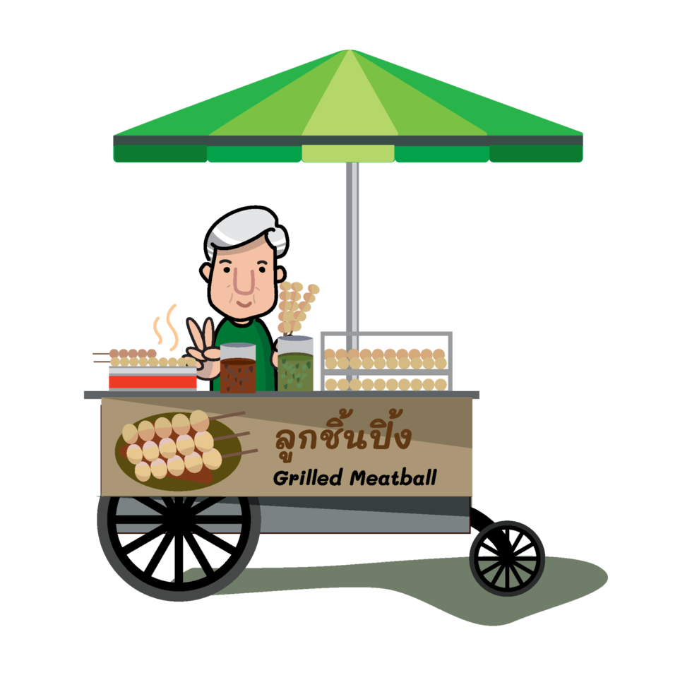 Thai food vendor ,street food in Thailand grilled meatballs Thai style png