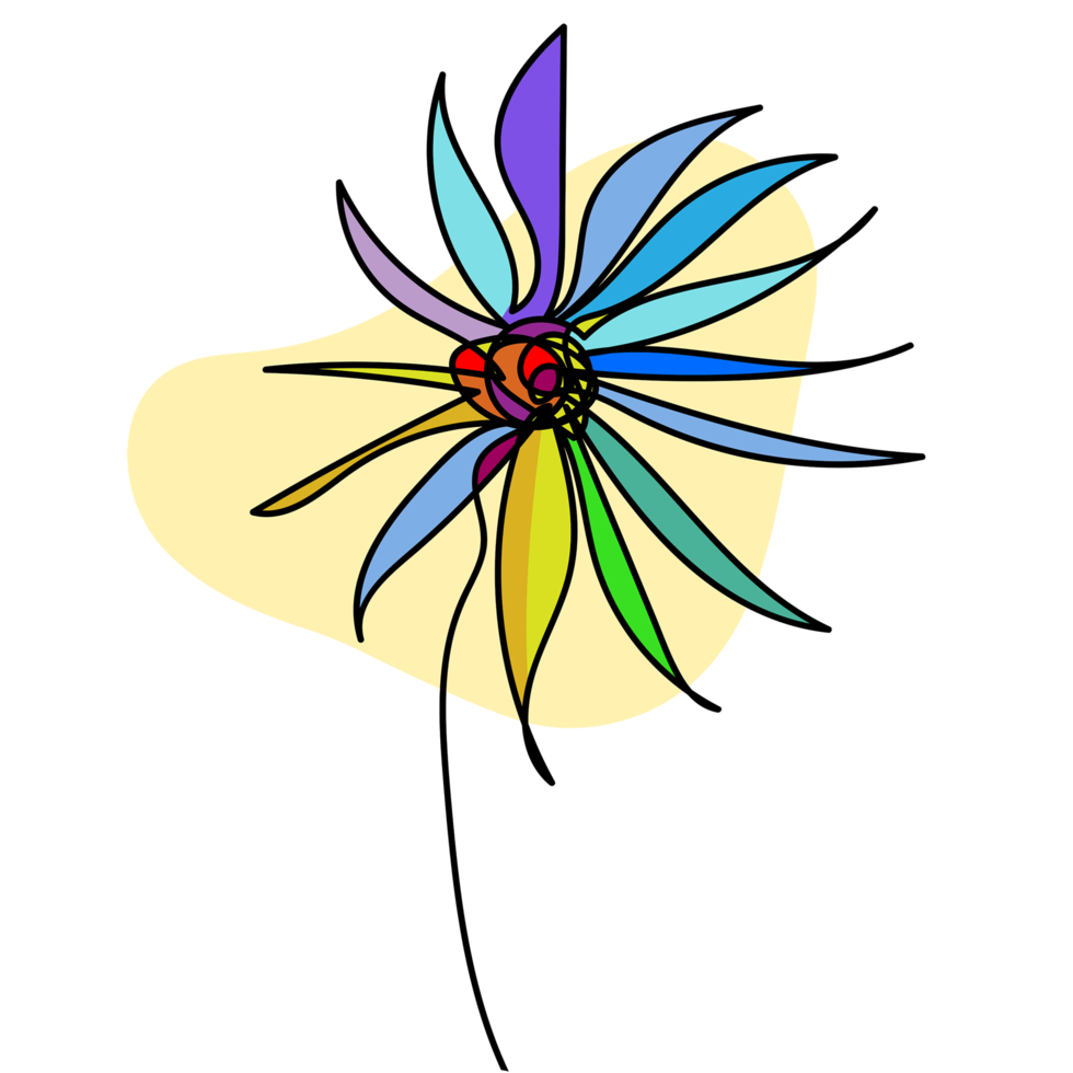 Hand drawn abstract doodle colorful flowers, isolated. png
