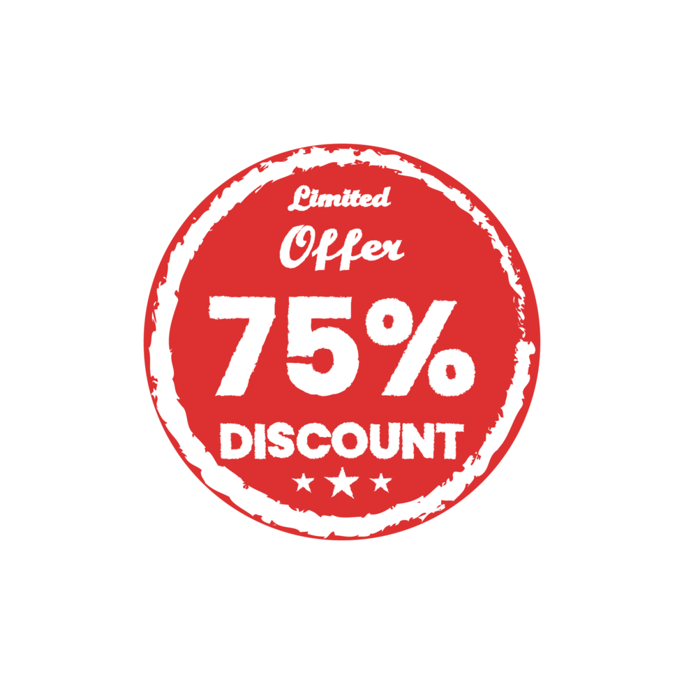 Limited Offer and Sale badge, sales discount label, tagline, price label badge for 75 percent discount sticker for digital marketing promotion png