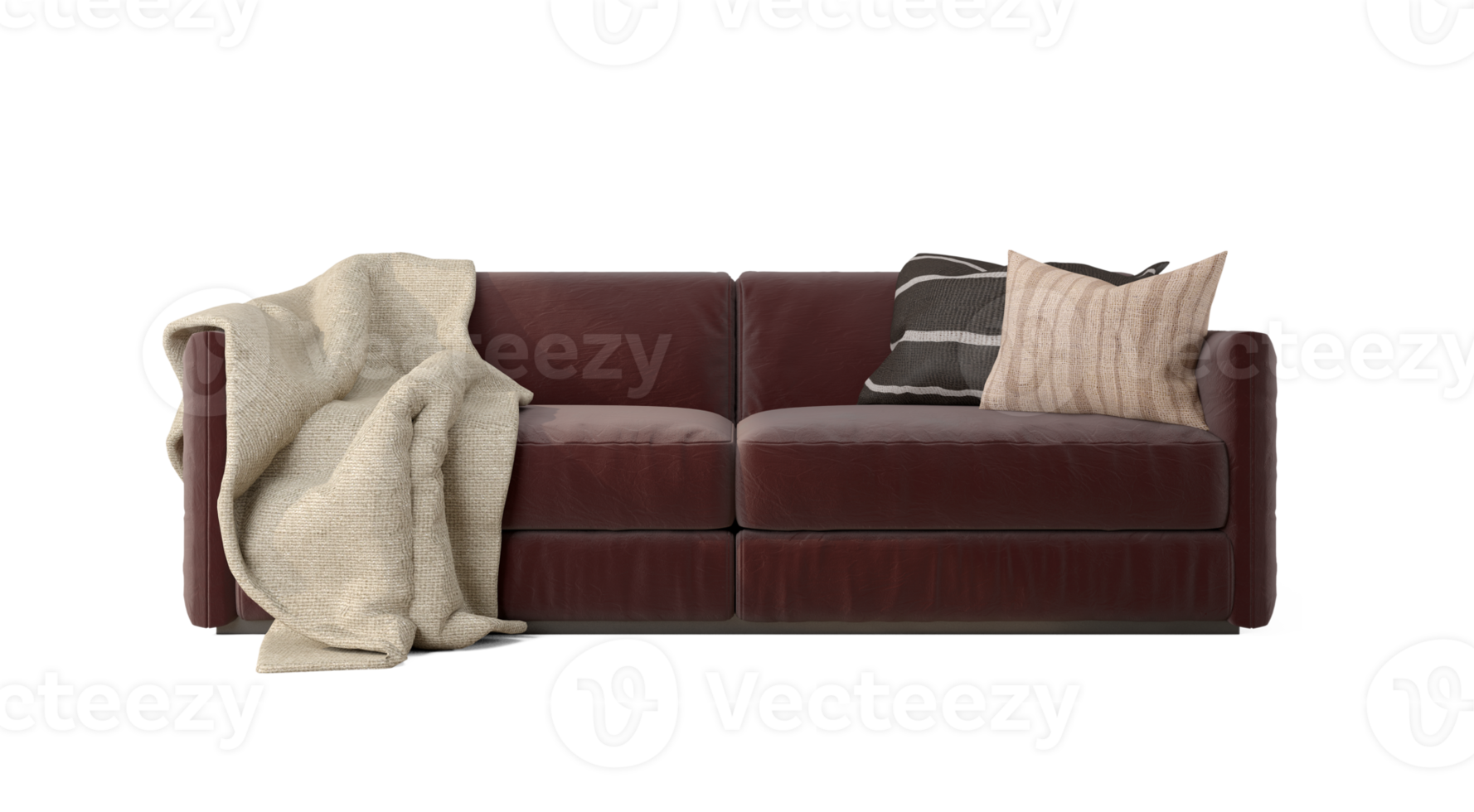 Dark red sofa with cloth and pillow png