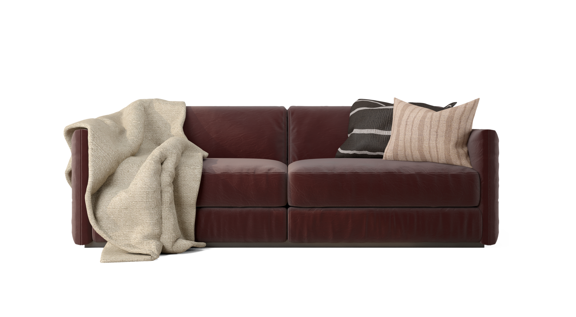 Dark red sofa with cloth and pillow 19634898 PNG