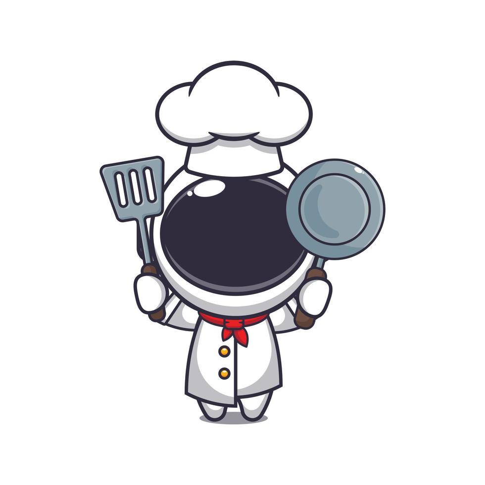 Cute chef astronaut mascot cartoon character. vector