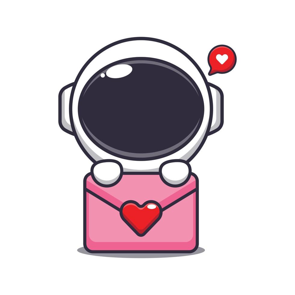 linda astronauta dibujos animados personaje con amor mensaje. vector