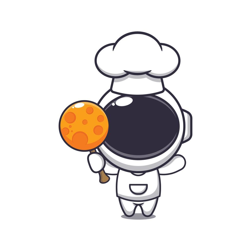 linda cocinero astronauta mascota dibujos animados personaje con caramelo Luna. vector