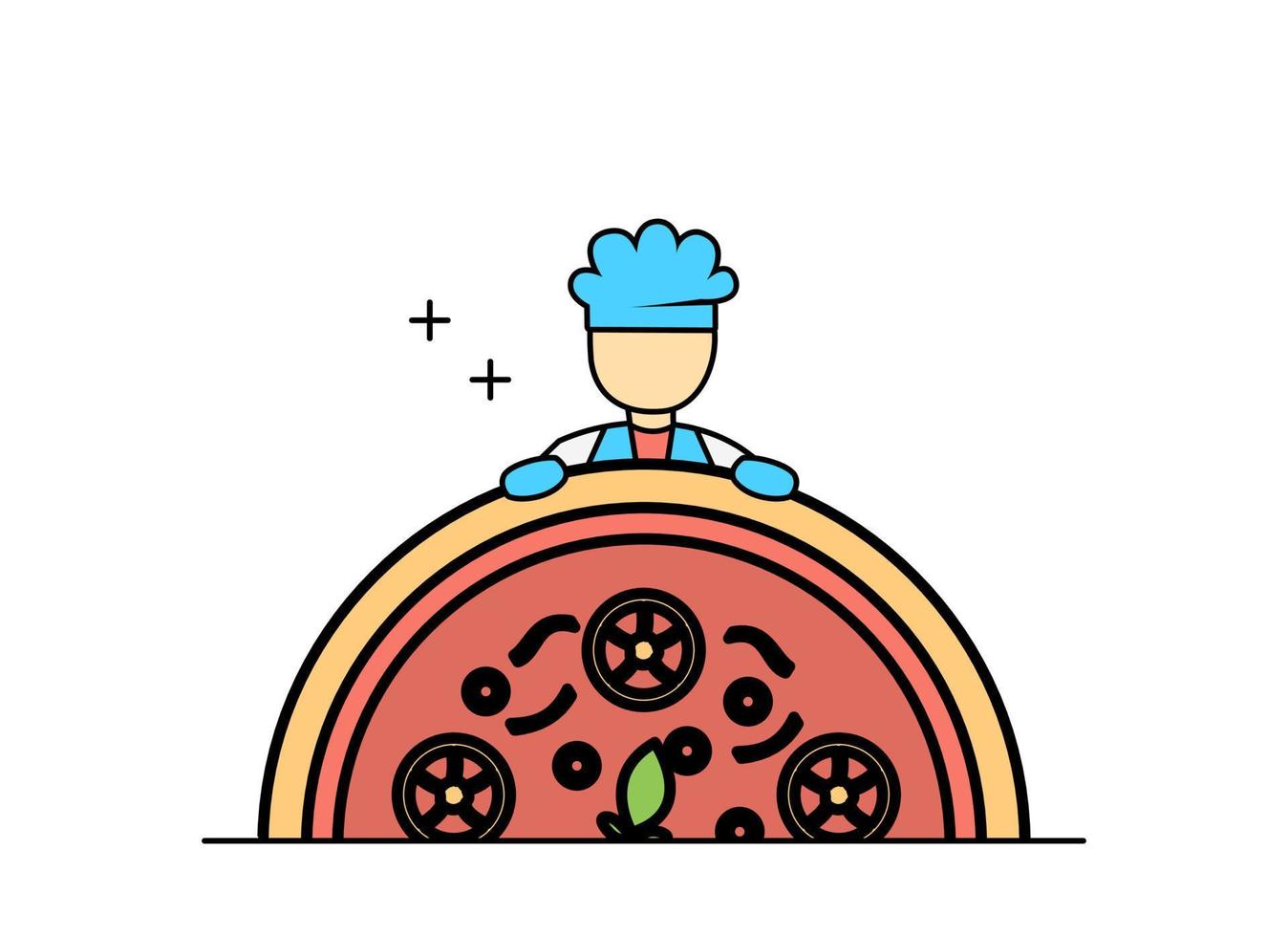 ilustración de un chef de esquema de diseño plano que trabaja con pizza y hamburguesas vector