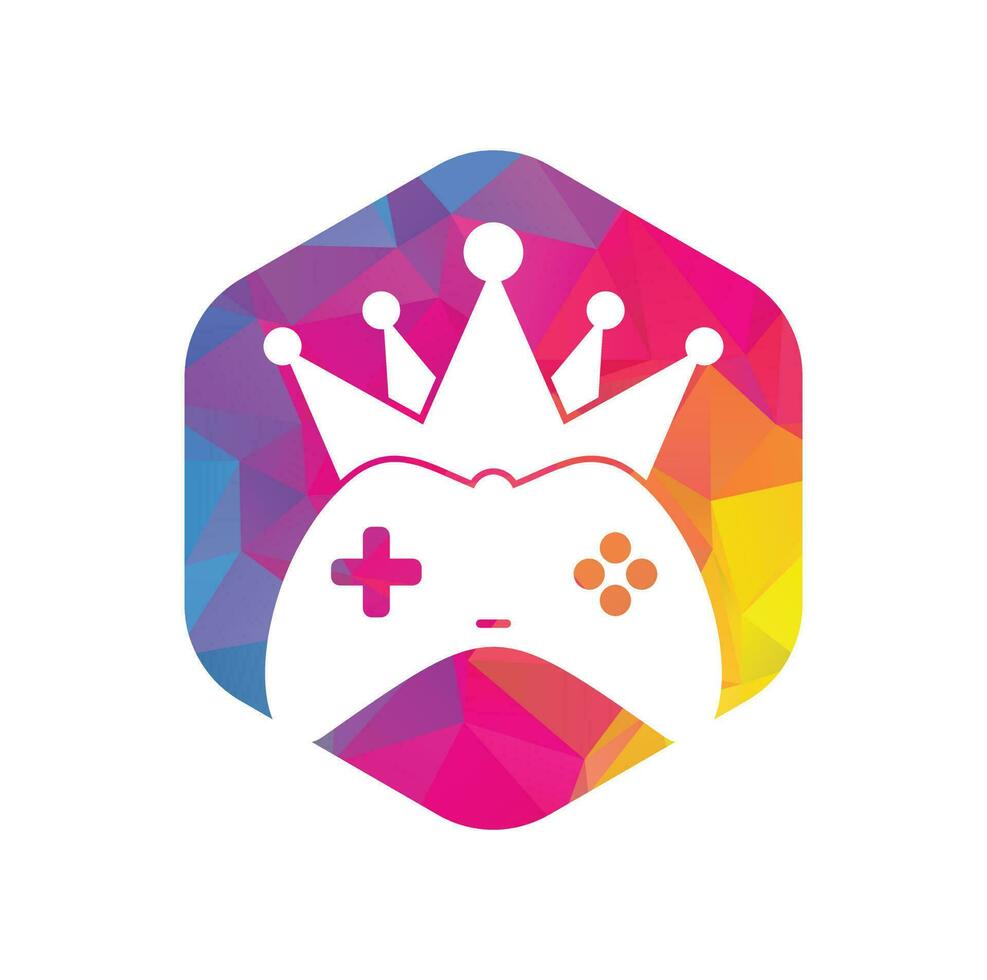 diseño del icono del logotipo del rey del juego. Ilustración de diseño vectorial del logotipo del rey del gamepad. plantilla de logotipo de icono de joystick de corona de juego vector