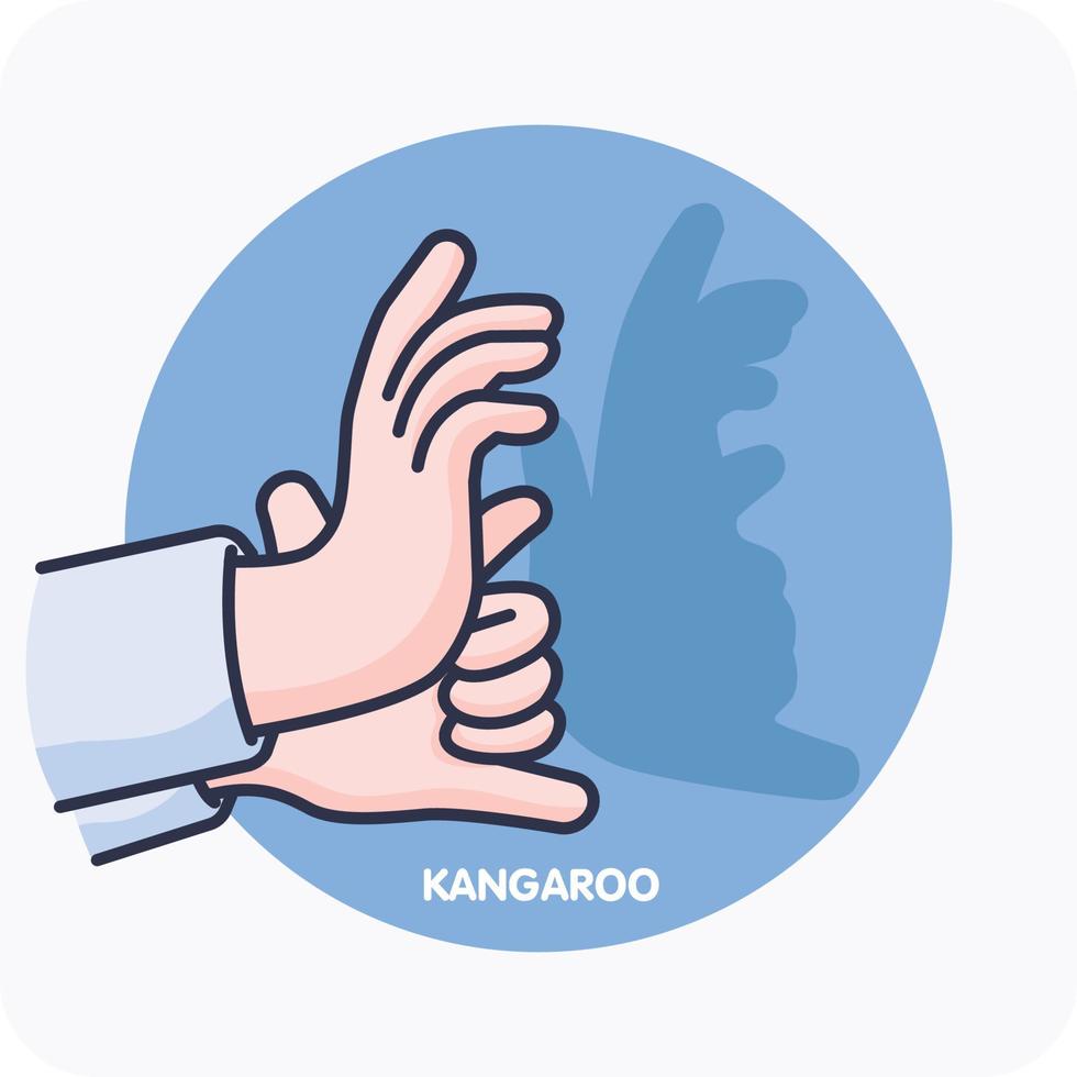 Kangaroo in hand shadow art, Hand-shadow artwork featuring silhouettes of Kangaroo, vector design, isolated background.