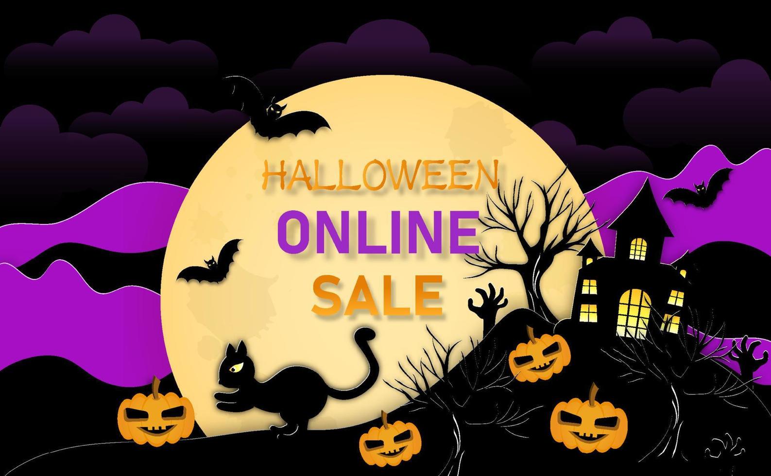 Happy Halloween spooky card in paper cut style vector
