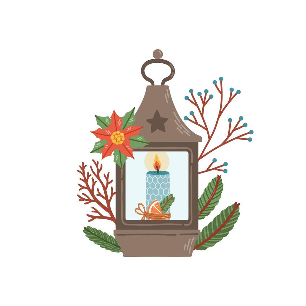 Christmas lantern winter decor flat design isolated vector illustration