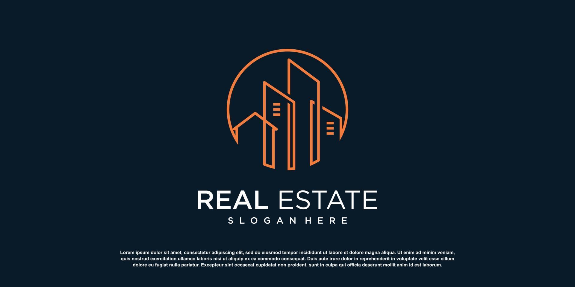 diseño de logotipo de bienes raíces con vector premium de estilo único creativo