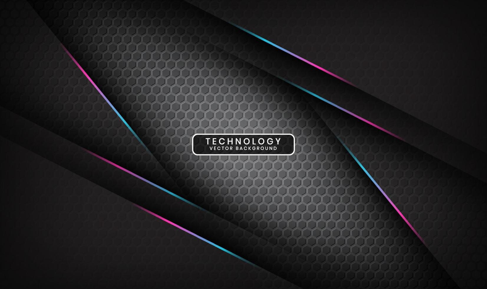 3D gray techno abstract background overlap layer on dark space with blue pink line decoration. Modern graphic design element cutout style concept for banner, flyer, card, or brochure cover vector