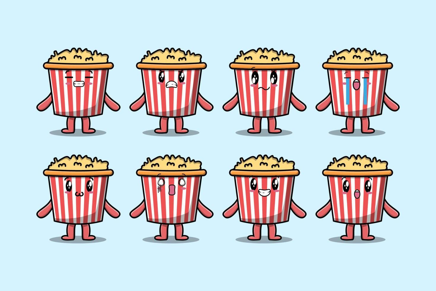 Set kawaii Popcorn cartoon character expression vector