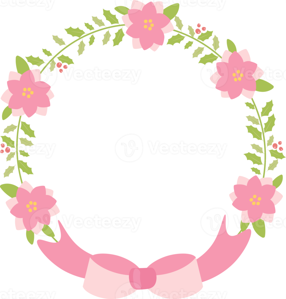 cute pastel green pink christmas flat style wreath frame png