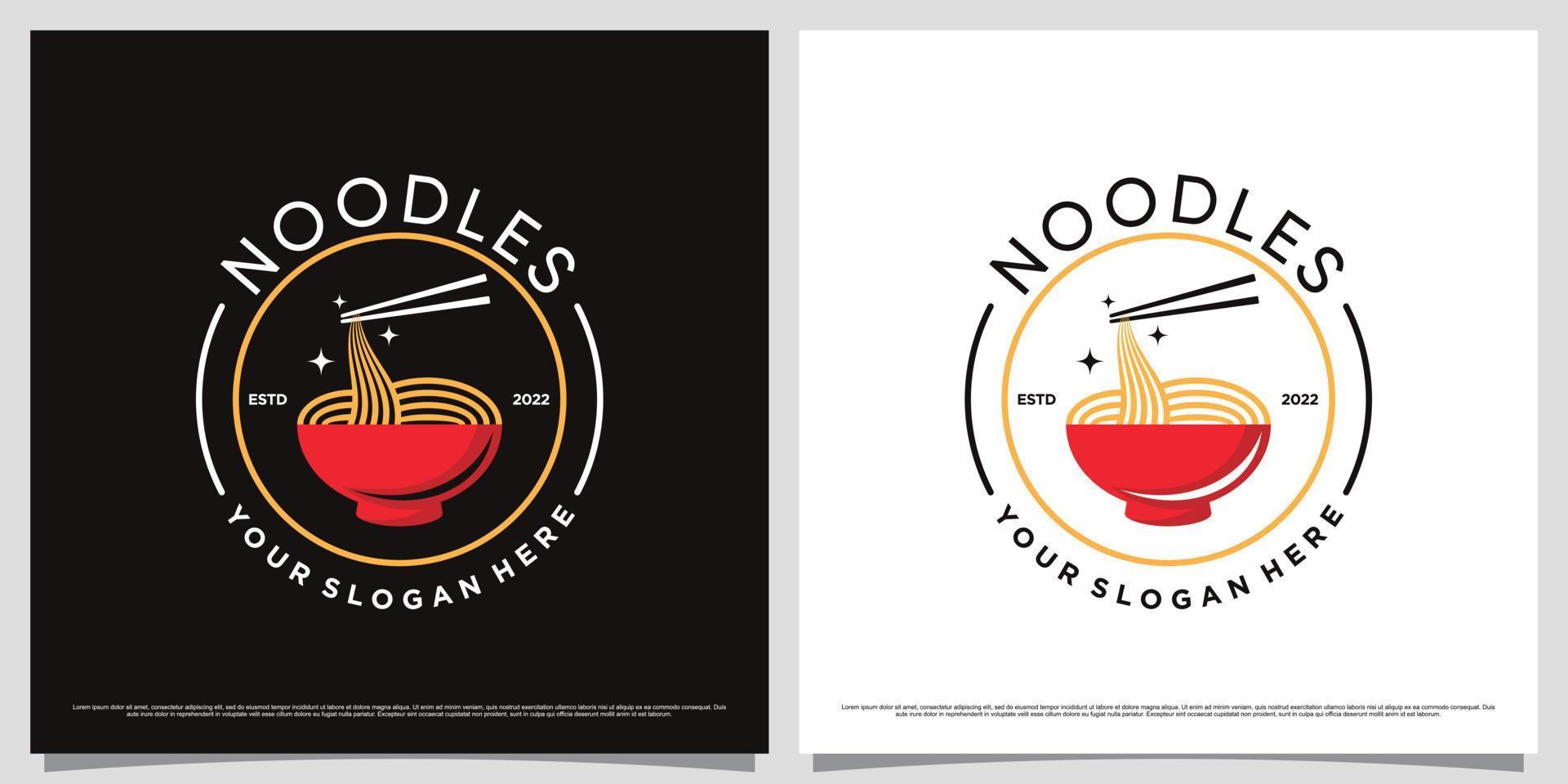 Noodles logo design vector illustration with bowl icon and creative element