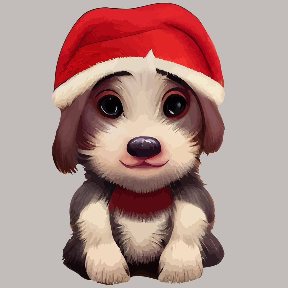 illustration vector of cute cartoon puppy using Christmas costume isolated perfect for kid greeting card