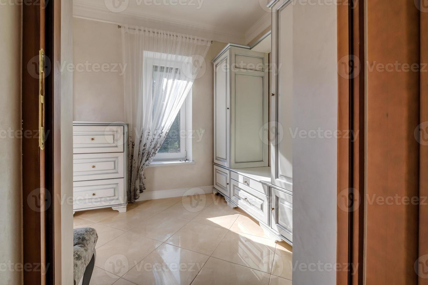 empty corridor in interior of entrance hall of modern apartments photo