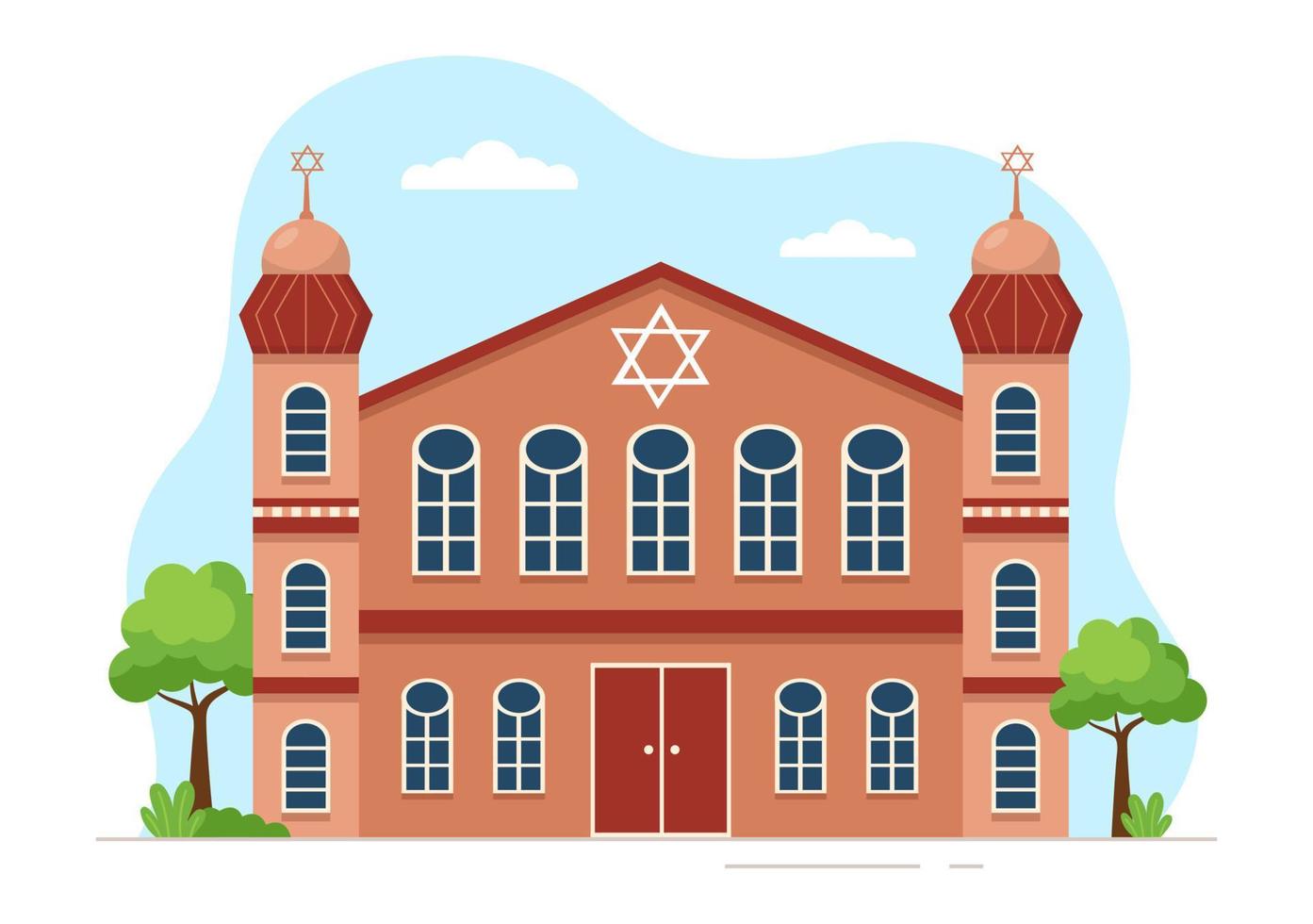 Synagogue Building or Jewish Temple with Religious, Hebrew or Judaism and Jew Worship Place in Template Hand Drawn Cartoon Flat Illustration vector