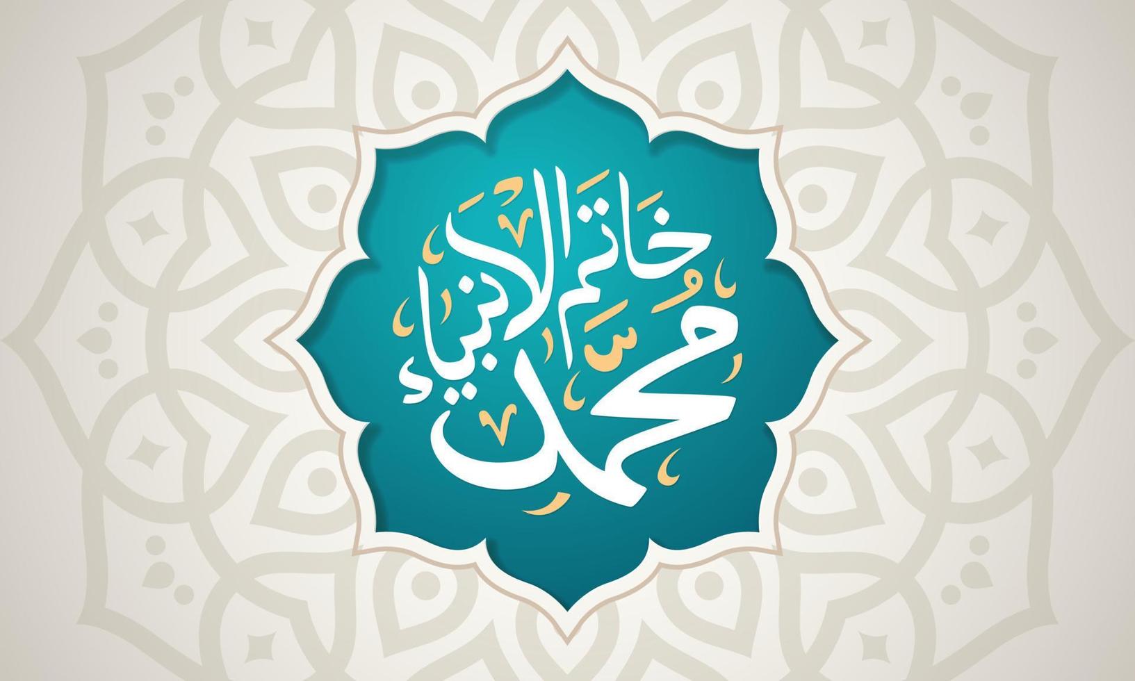 Mawlid Nabi Muhammad Greeting Card with Arabic Calligraphy and Islamic Mandala. The Prophet Mohammad's Birthday. vector