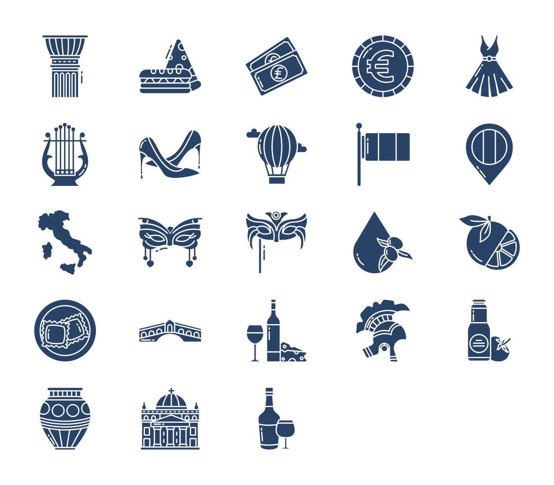 Italy country and culture icon set vector