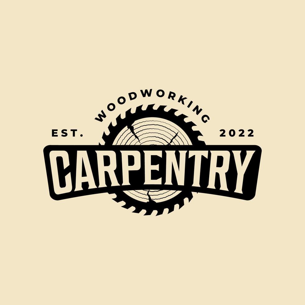 diseño de vector de logotipo de carpintería vintage, diseño de ilustración de símbolo de emblema de carpintería