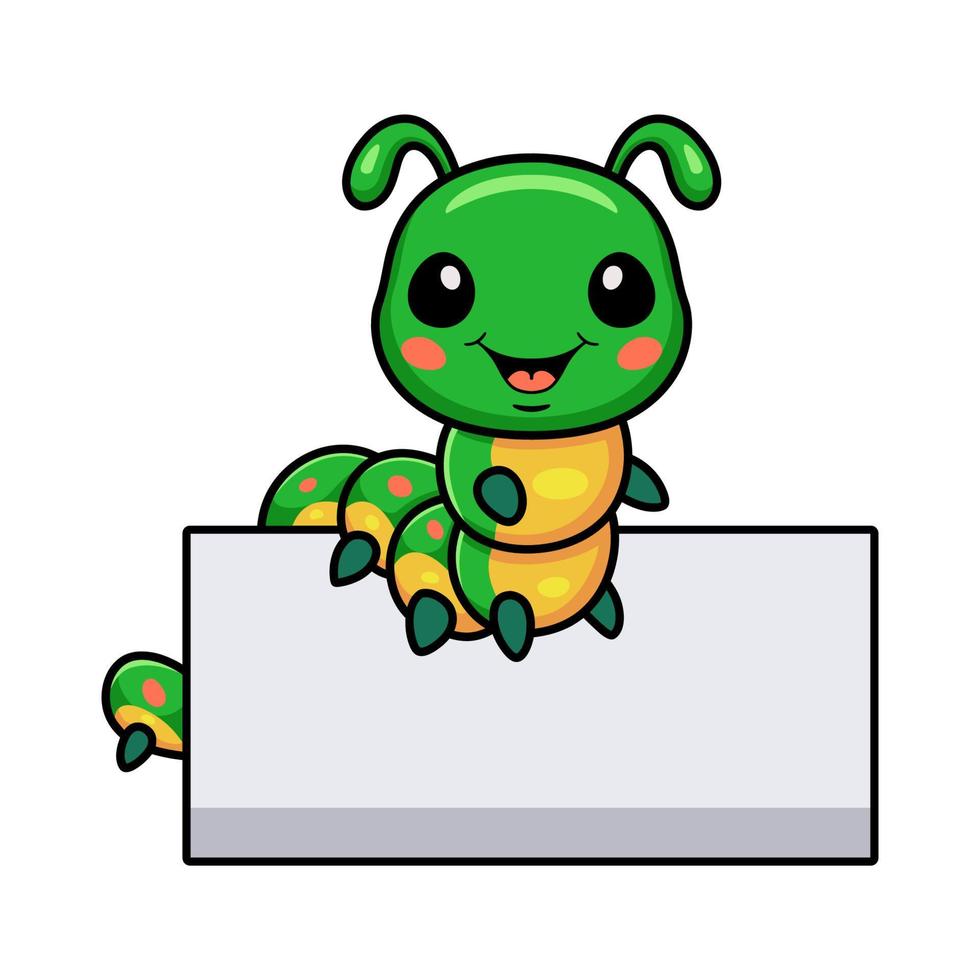 Cute little caterpillar cartoon with blank sign vector