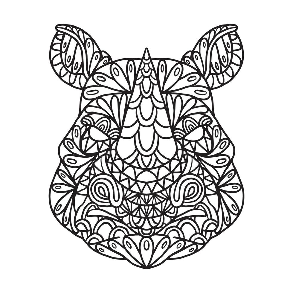 Rhino Animal Doodle Pattern Coloring Page vector