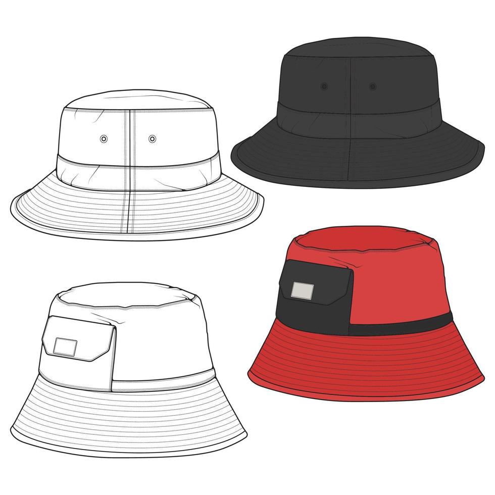 Bucket hat vector illustration flat sketches template. hand drawn sketches.