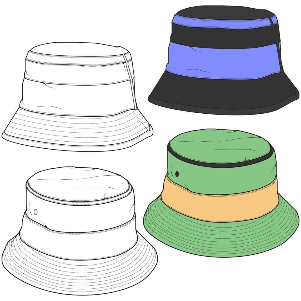 Bucket hat vector illustration flat sketches template. hand drawn sketches.