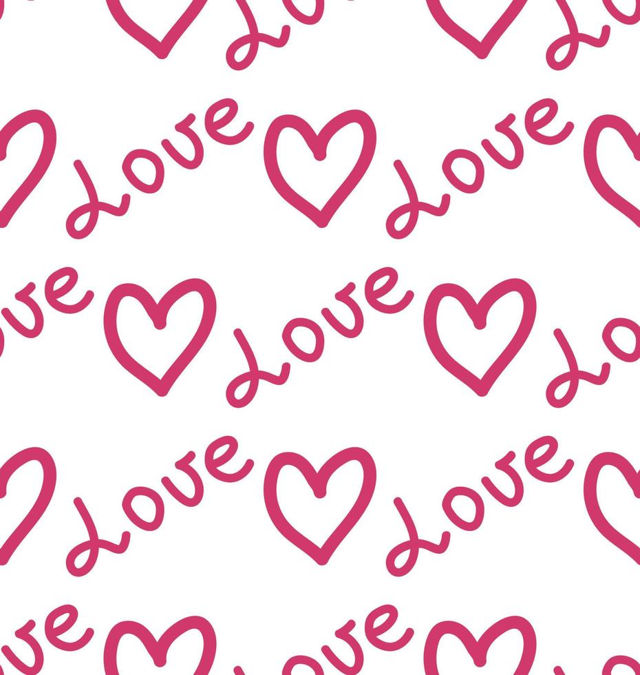 Seamless pattern with red hearts and the inscription love you. Decorative elements backdrop vector