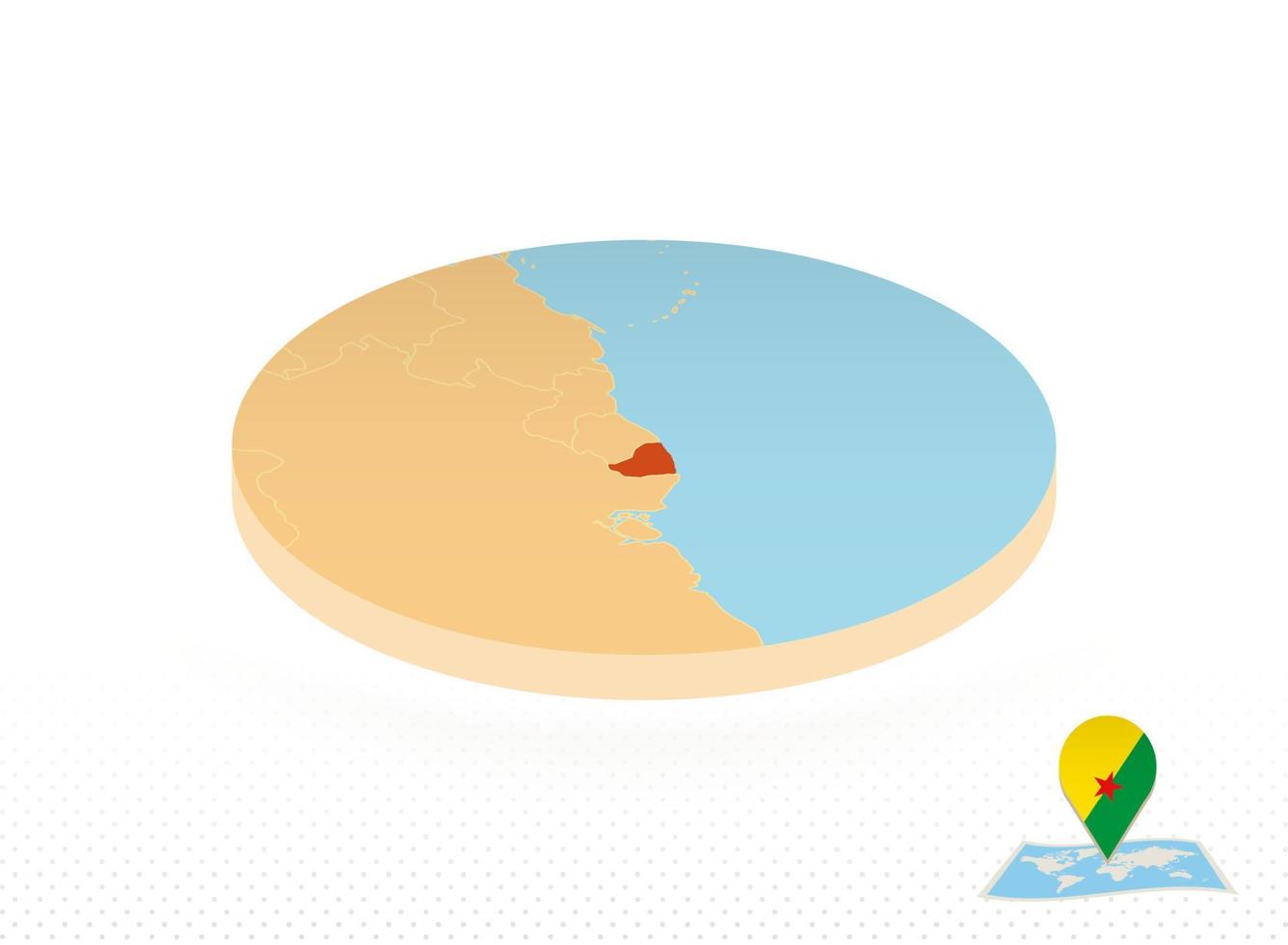 francés Guayana mapa diseñado en isométrica estilo, naranja circulo mapa. vector