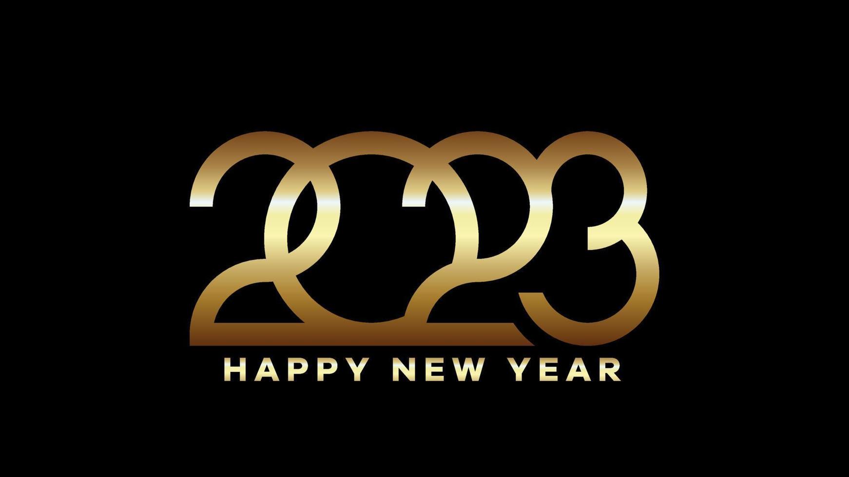 Happy new year 2023 text. Golden 2023 number vector suitable design illustration for greetings, invitations, banners, or backgrounds.