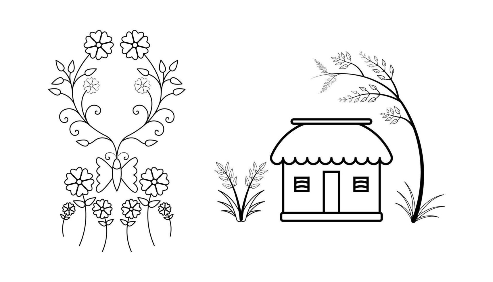 Set of floral line art hand drawn simple flower coloring pages for kids and adult vector