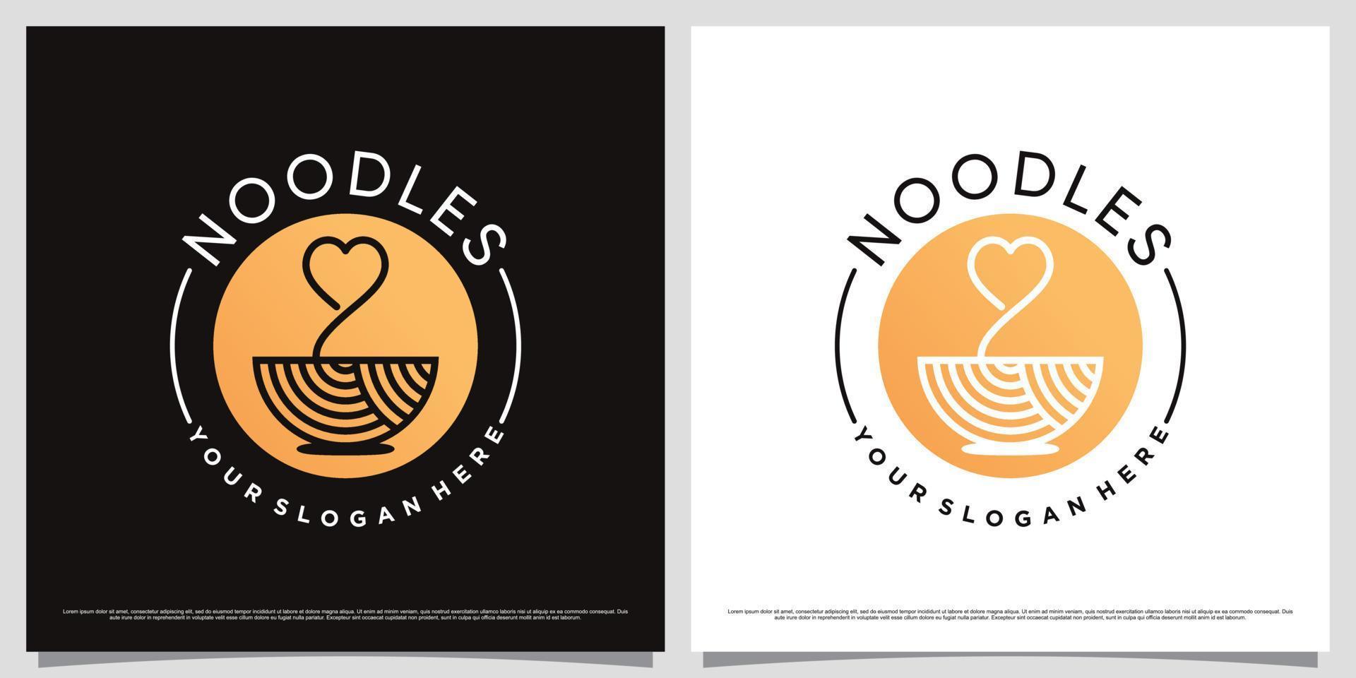 Ramen noodle logo design template with love element and modern concept vector