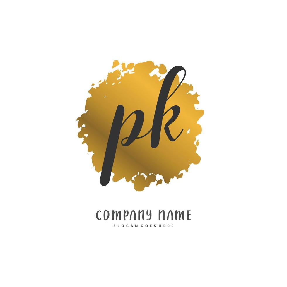 pk escritura a mano inicial y diseño de logotipo de firma con círculo. hermoso diseño de logotipo escrito a mano para moda, equipo, boda, logotipo de lujo. vector