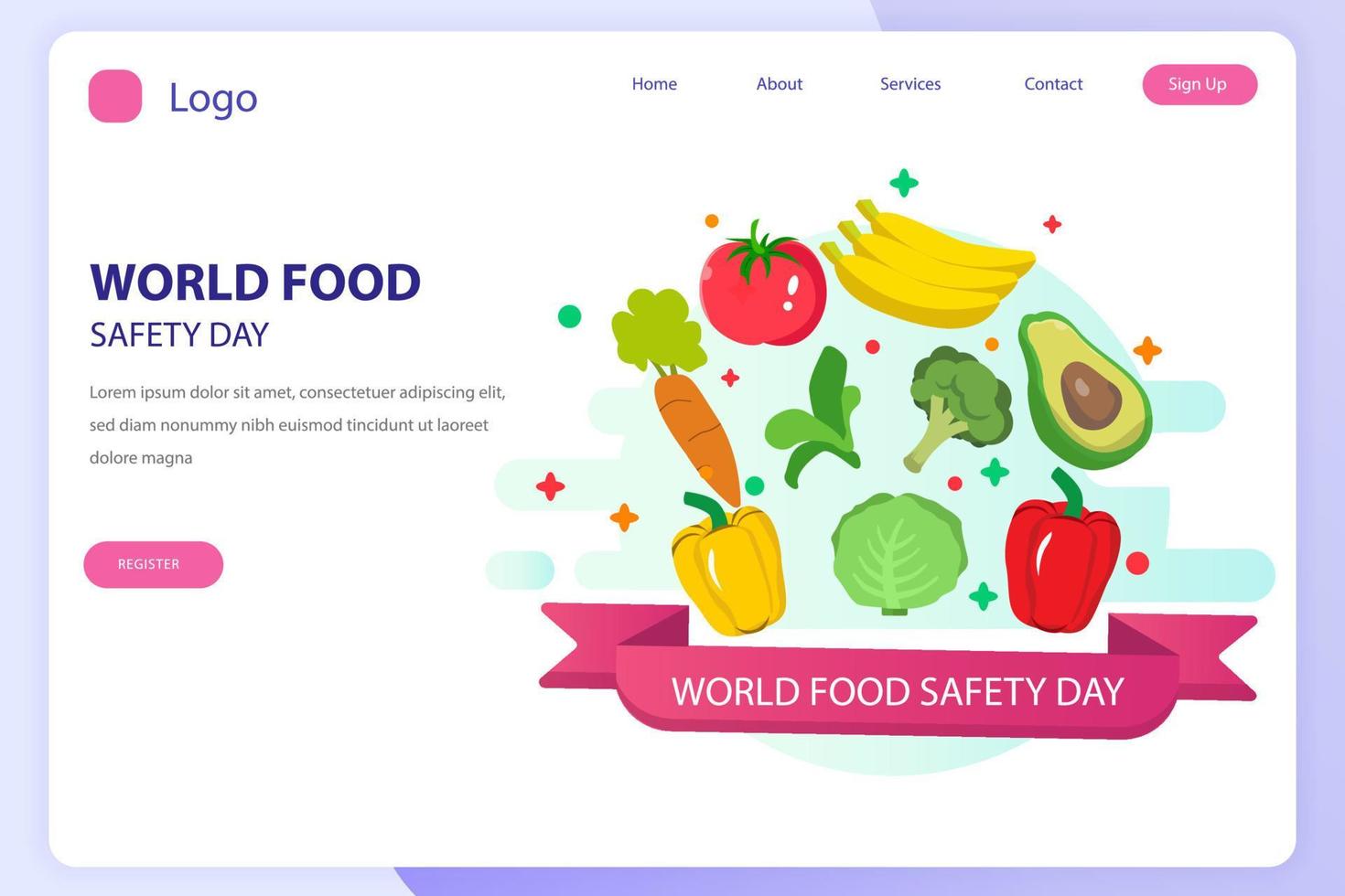plantilla de vector plano del sitio web de la página de destino del día mundial de la inocuidad de los alimentos